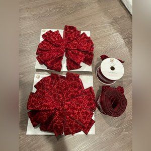 My Texas House Burgundy Velvet Ribbons and Tree Topper Bow